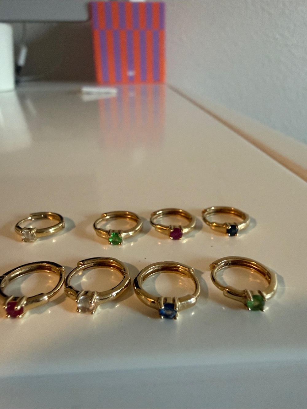 Mejuri Gold Hoop Earrings with Green, Blue, Pink, Clear Stones
